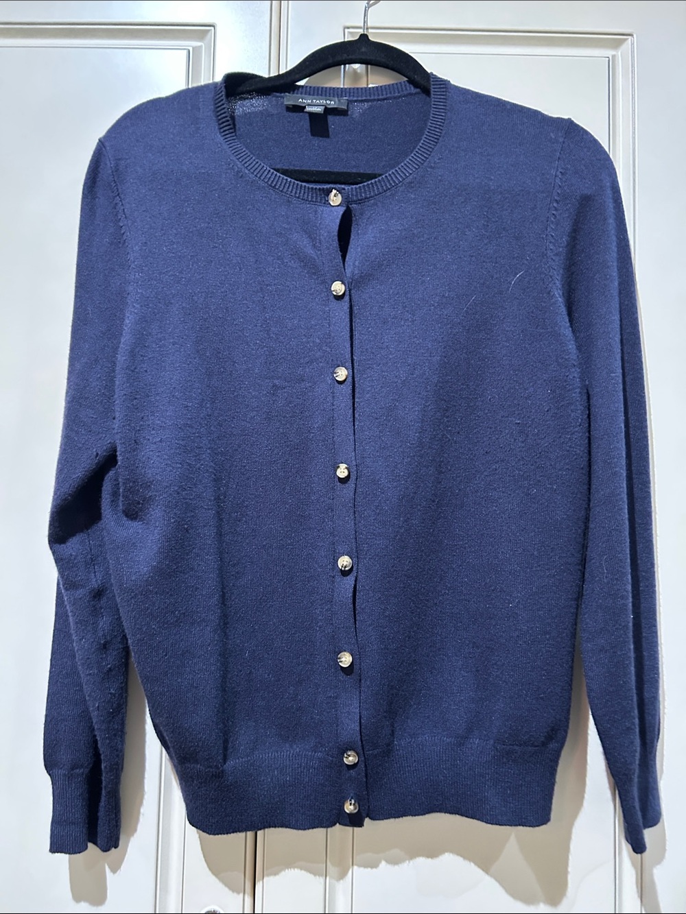 Ann Taylor Navy Button-Front Cardigan Sweater